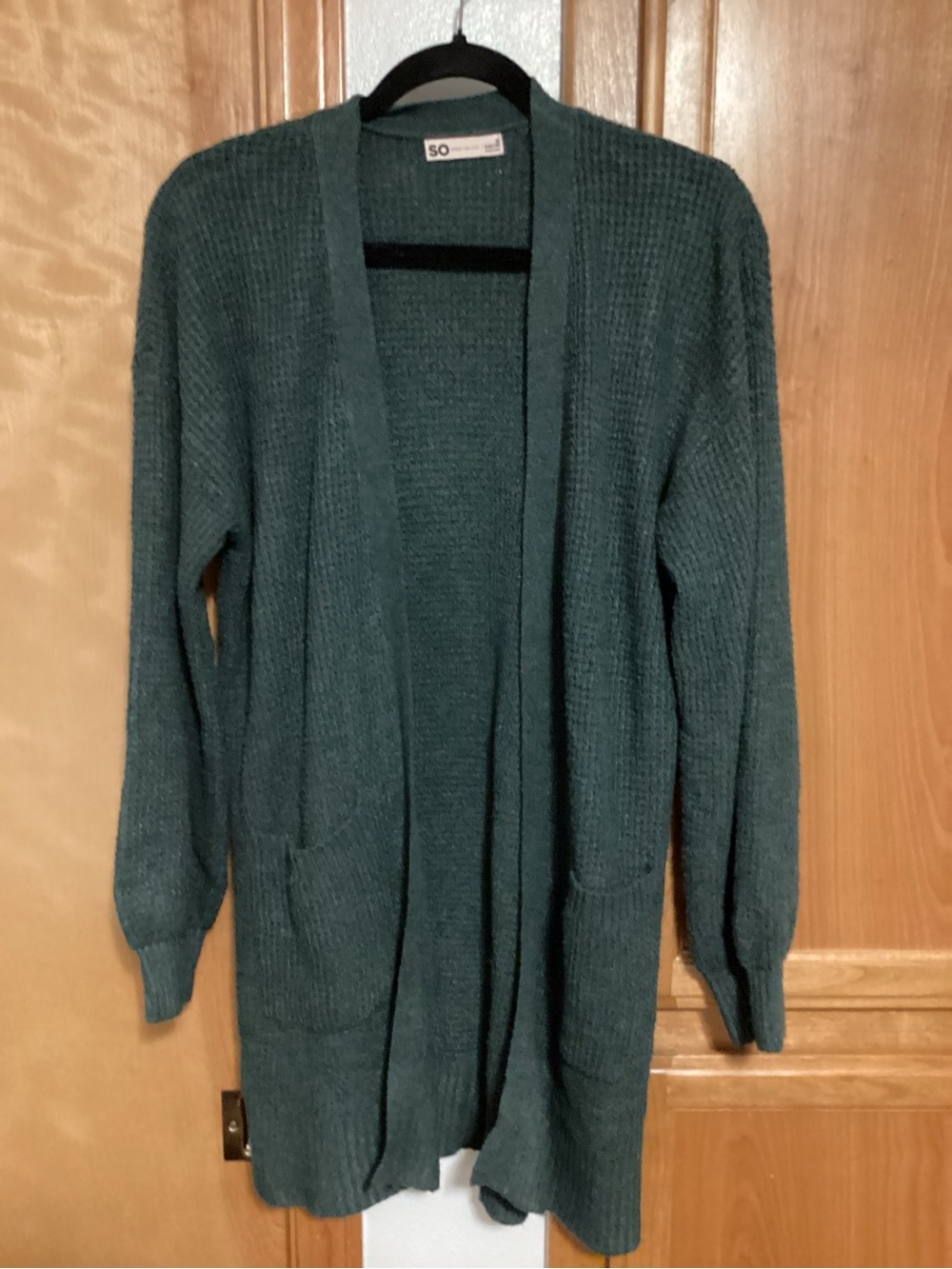 SO Longline Open-Front Cardigan Sweater - Dark green, size medium